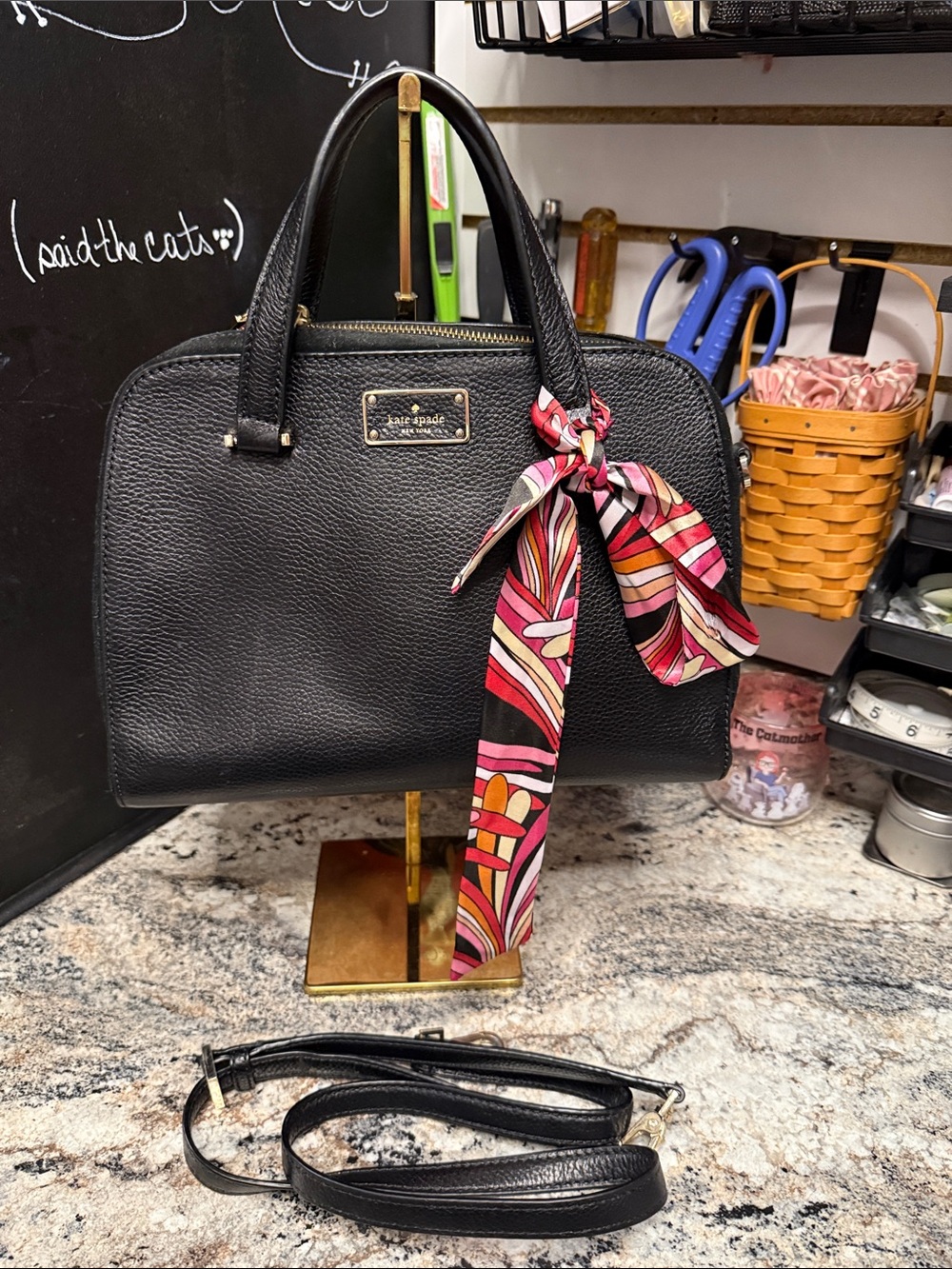 kate spade Kay street  small Felix Black Pebbled Leather Dome Satchel